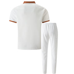 Color Block Waffle Polo & Straight Leg Pants – 2 Piece Smart Casual Outfit