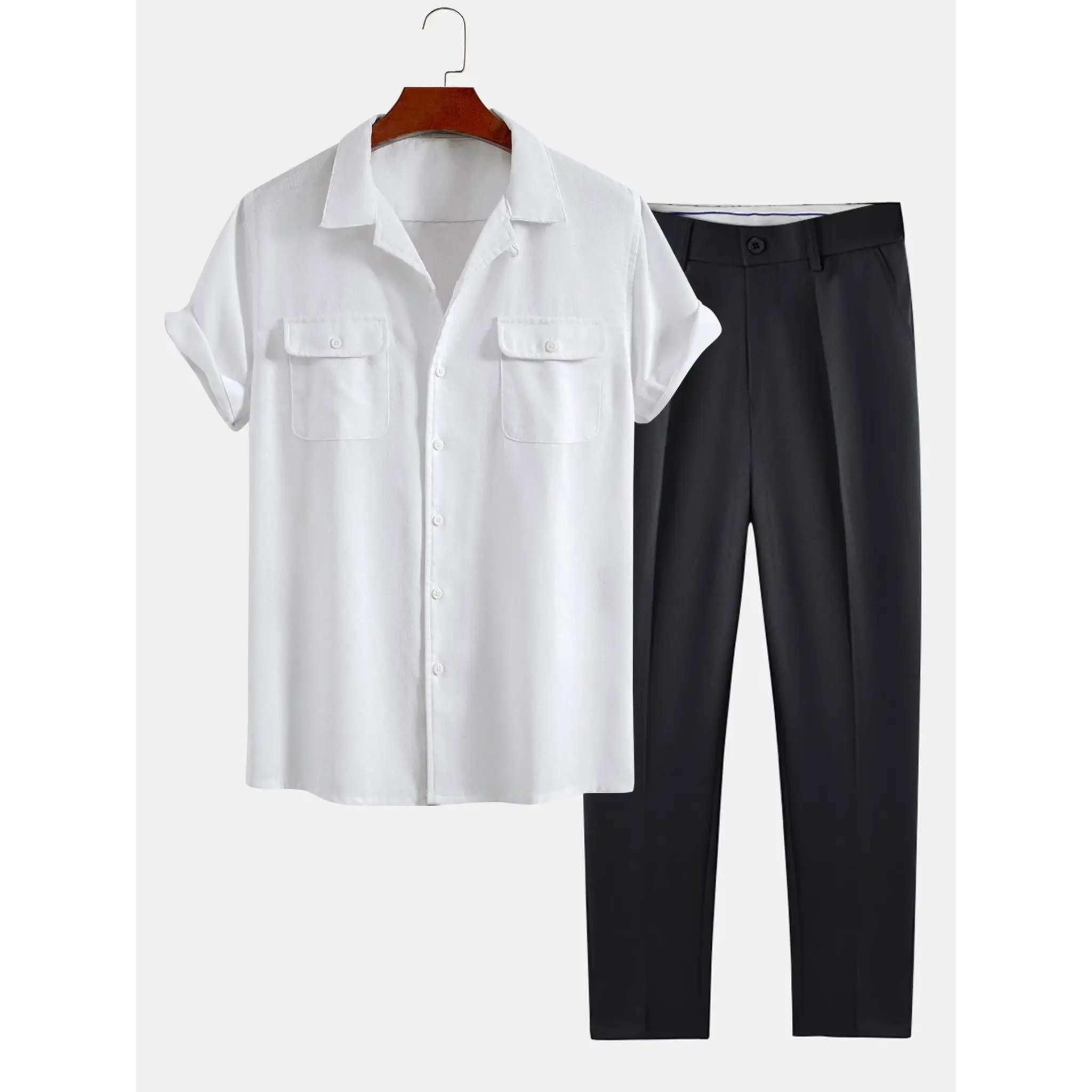 White shirt and black pants on a white background