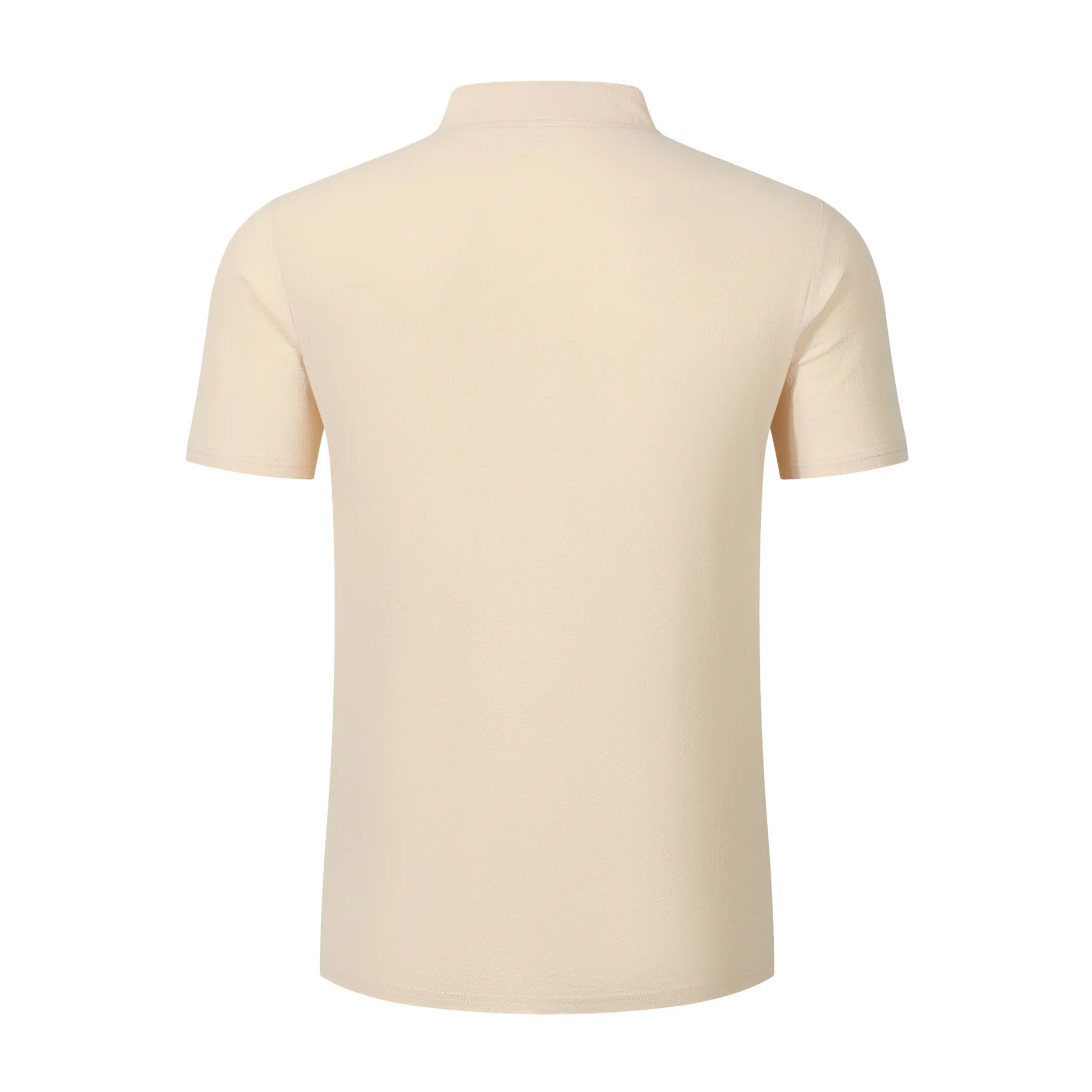 Man in white linen jacquard polo shirt in sunny outdoor scene