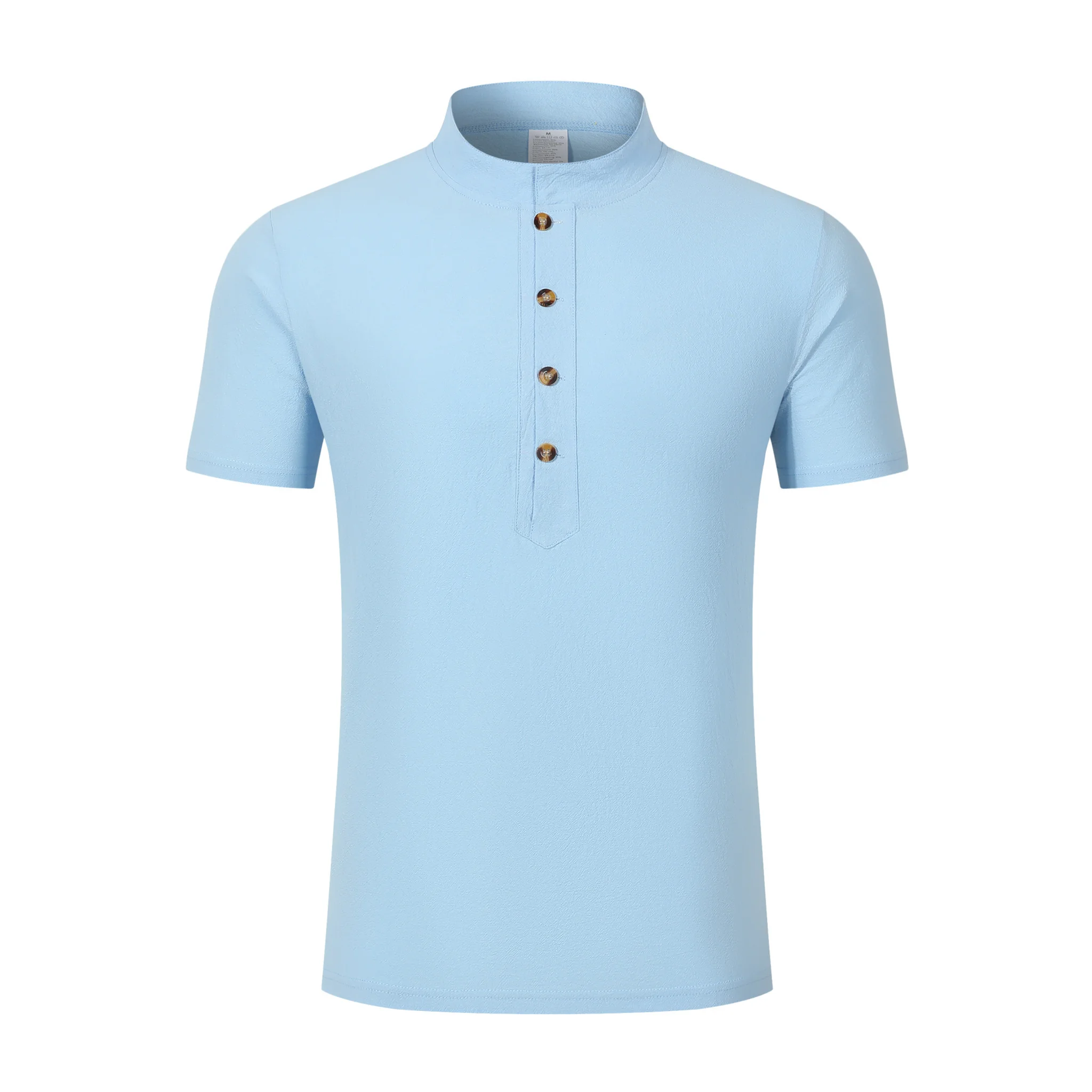 Back view of man wearing white linen jacquard short sleeve polo shirt