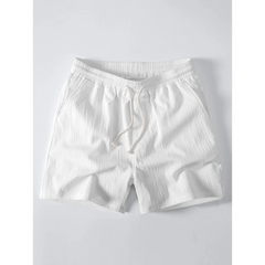 Linen Look Stand Collar Shirt & Crinkle Textured Drawstring Shorts - 2 Piece Summer Outfit