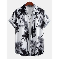 Palm Print Shirt & Striped Swim Shorts Set – Summer Outfit