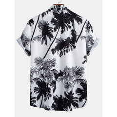 Palm Print Shirt & Striped Swim Shorts Set – Summer Outfit