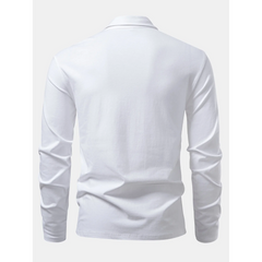 Solid Long Sleeve Cotton Polo Shirt | Classic Smart Casual Polo