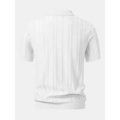 Stripe Jacquard Knit Zip-Up Polo Shirt | Smart Casual Short Sleeve