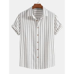 Striped Cotton Blend Button Up Shirt & Crinkle Textured Drawstring Shorts - 2 Piece Summer Outfit
