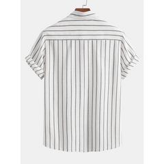 Striped Cotton Blend Button Up Shirt & Crinkle Textured Drawstring Shorts - 2 Piece Summer Outfit