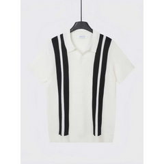 Striped Knit Polo Shirt | Slim Fit Short Sleeve Polo
