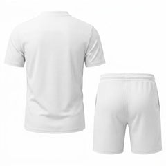Waffle Stand Collar Shirt & Drawstring Shorts Set – Summer Outfit