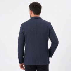 MannerCo dark blue woolen blazer back view on male model