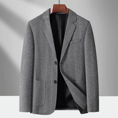 MannerCo gray woolen blazer loose fit black lining on hanger product display
