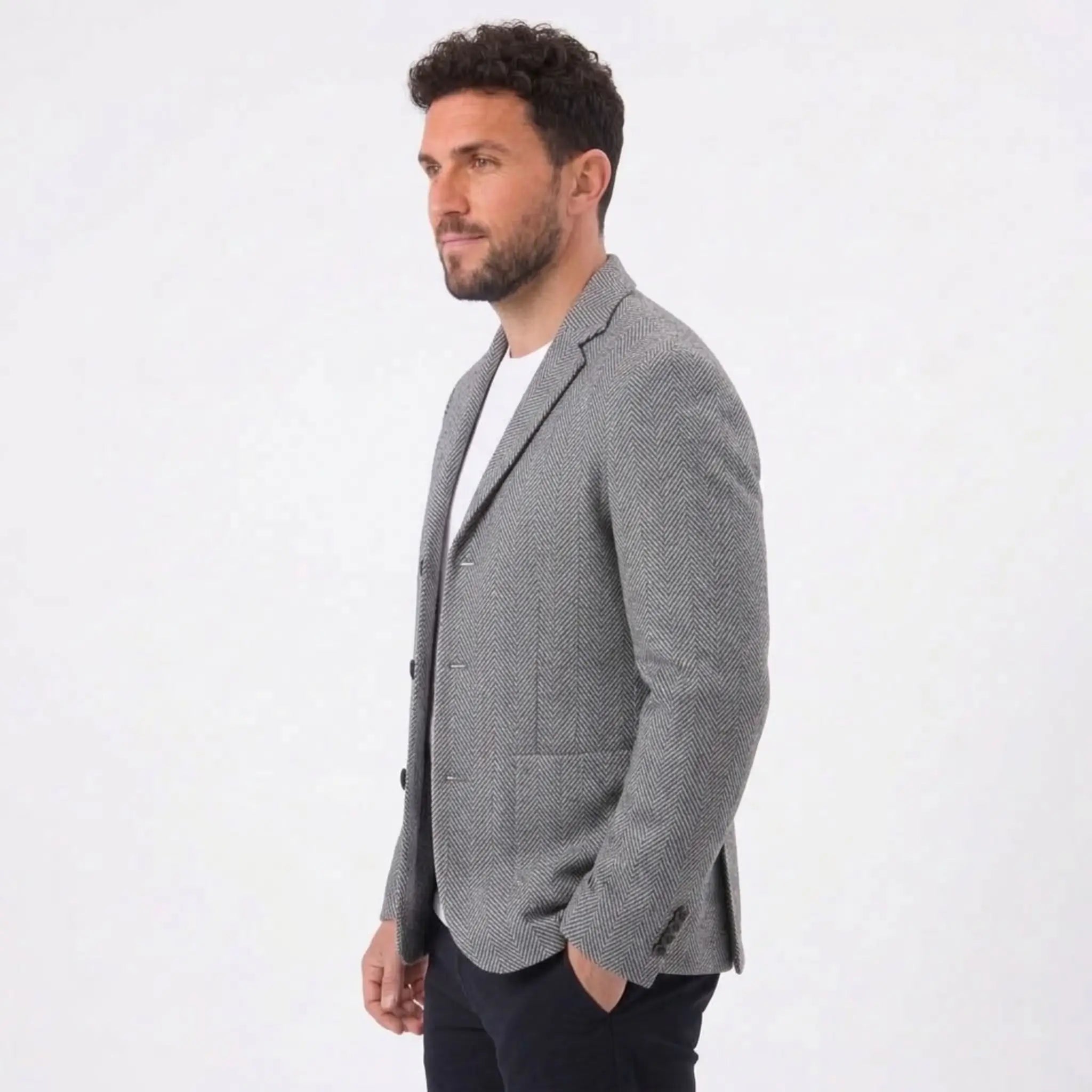 MannerCo gray woolen blazer side view loose fit sport coat for spring autumn