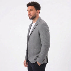 MannerCo gray woolen blazer side view loose fit sport coat for spring autumn