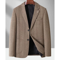 MannerCo khaki woolen blazer two-button loose fit black lining spring autumn sport coat display