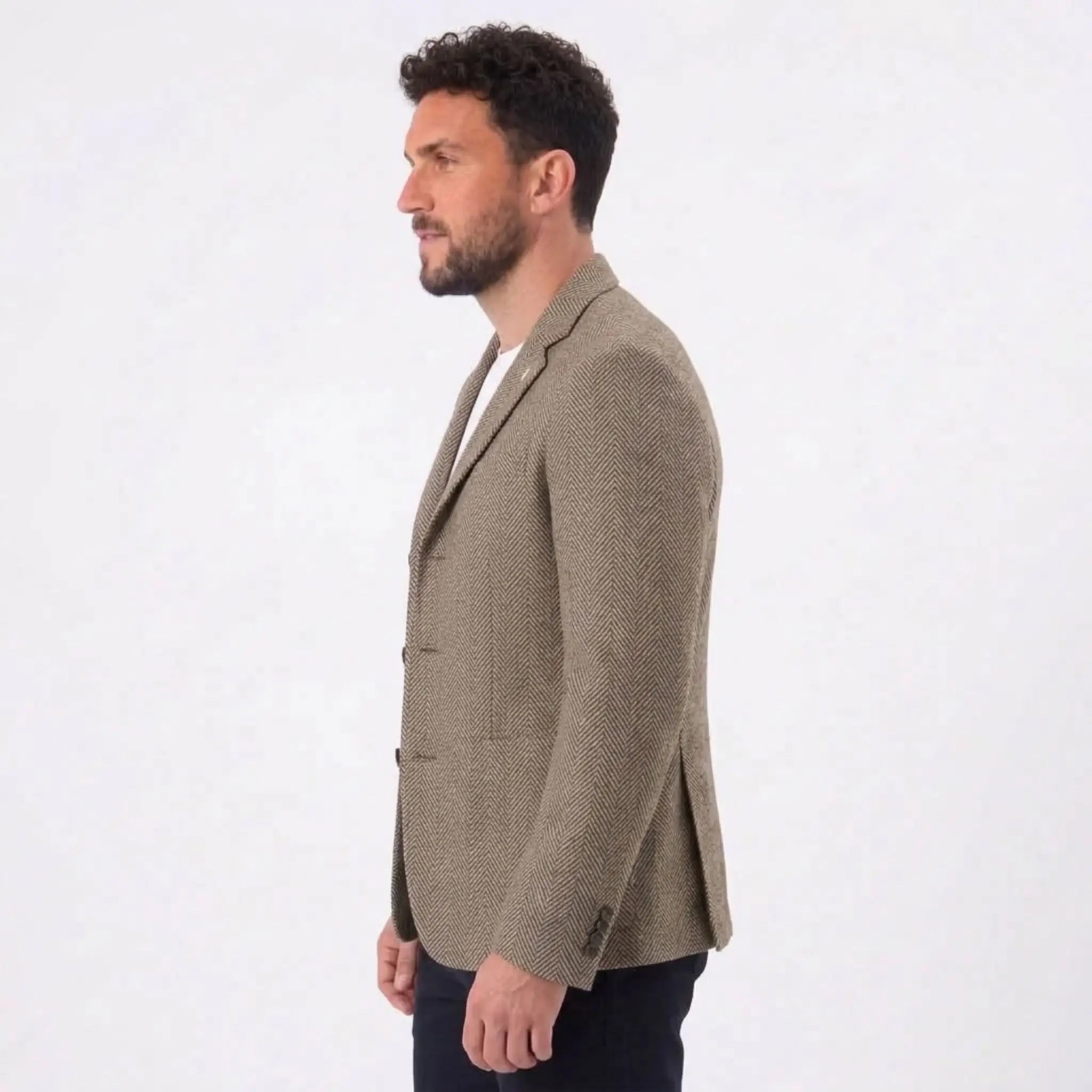 MannerCo khaki woolen blazer side view loose fit sport coat for spring autumn