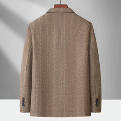 MannerCo khaki woolen suit coat back view on hanger loose fit spring autumn blazer display